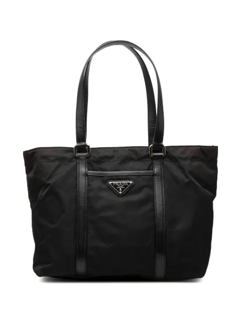 Prada Pre-Owned tote de tessuto con ribete de piel saffiano 2013-2026