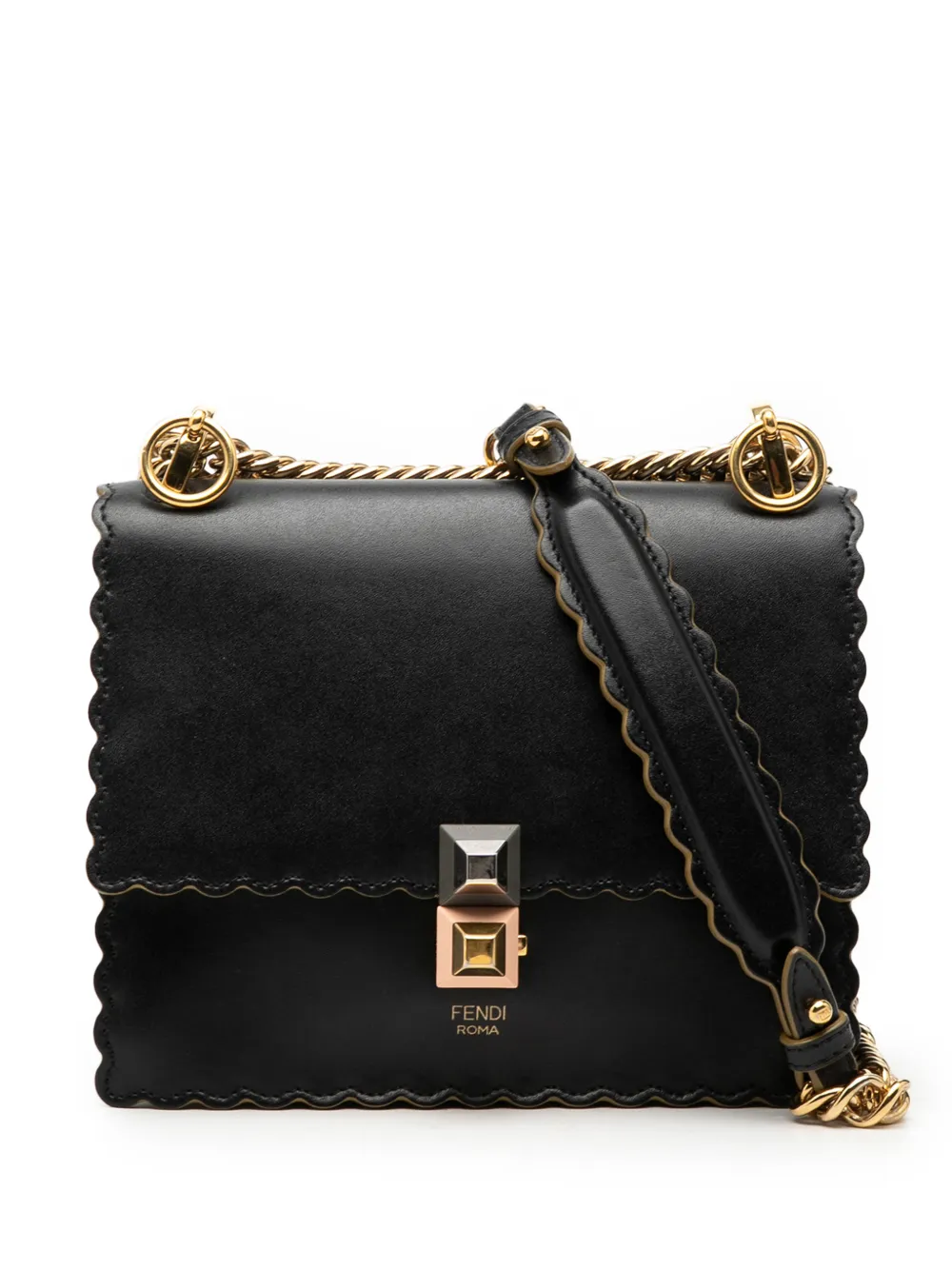 Fendi Pre-Owned 2010-2026 Small Scalloped Leather Kan I crossbody bag - Nero