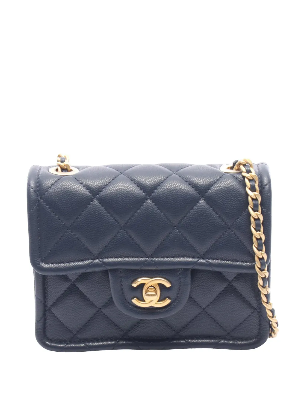 CHANEL Pre-Owned 2021 Mini Square Classic Caviar Single Flap crossbody bag - Blu