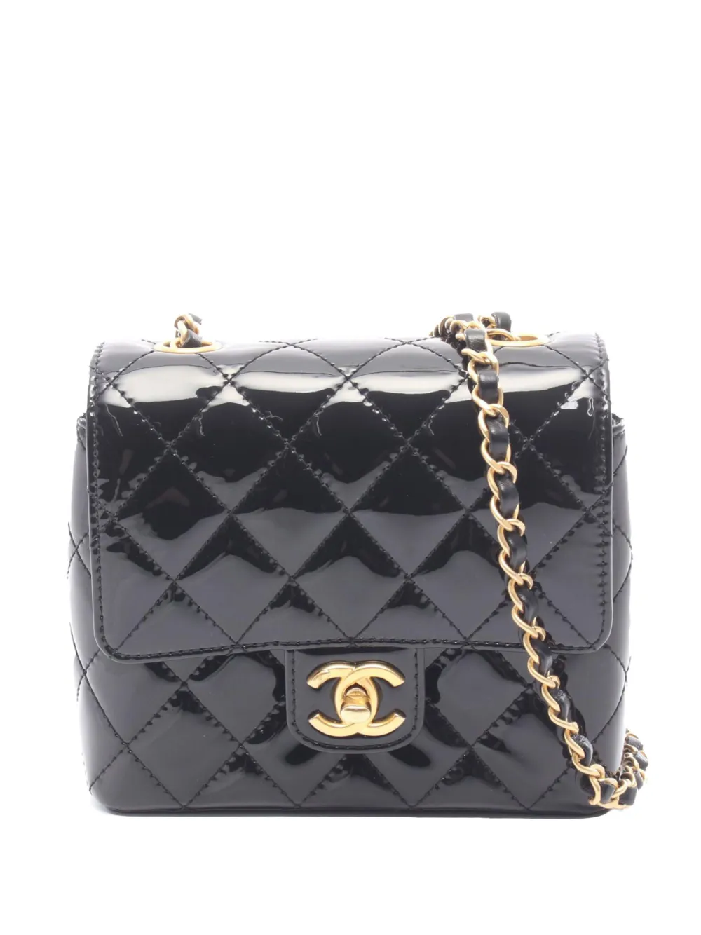 CHANEL Pre-Owned 2021-2026 Mini Square Classic Patent Single Flap crossbody bag - Nero
