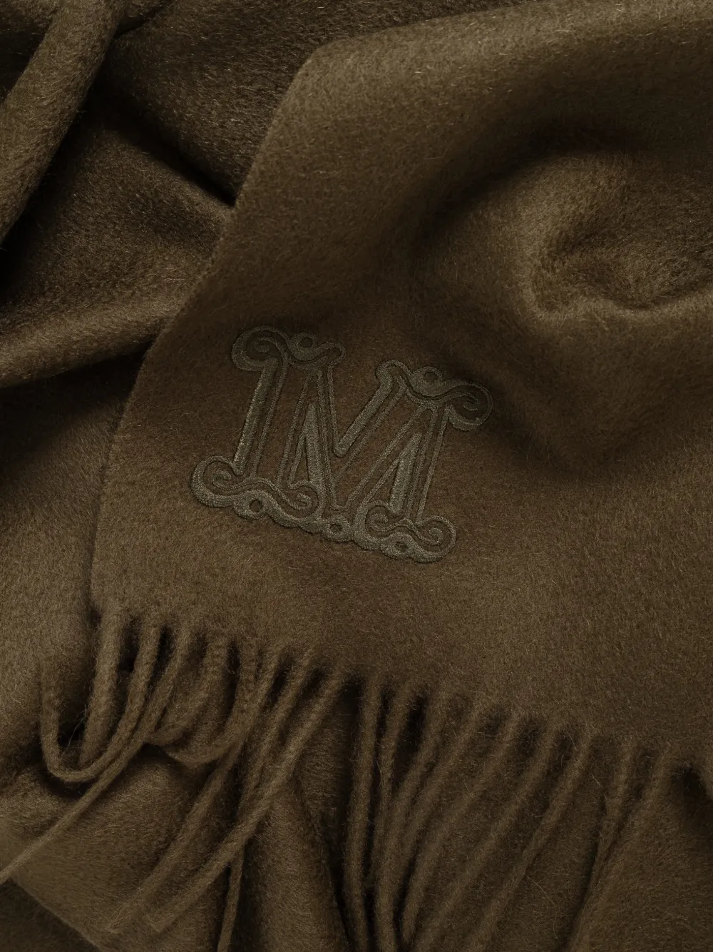 Max Mara logo-embroidered fringed scarf - Verde