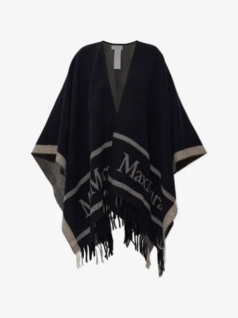 Max Mara Hilde logo-intarsia fringed-edge poncho