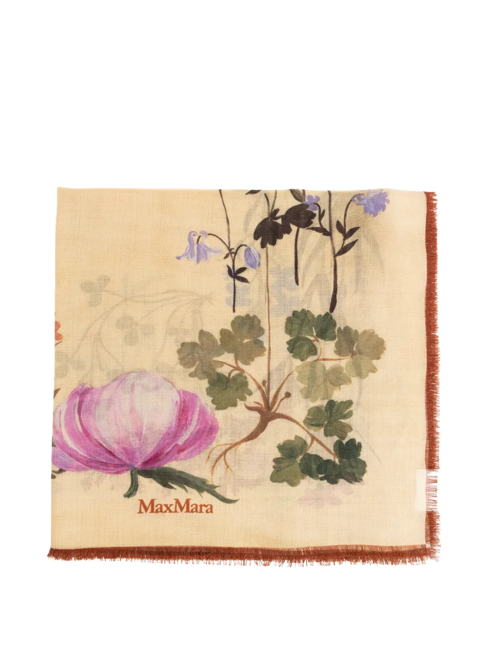 Max Mara floral-print frayed scarf - Toni neutri