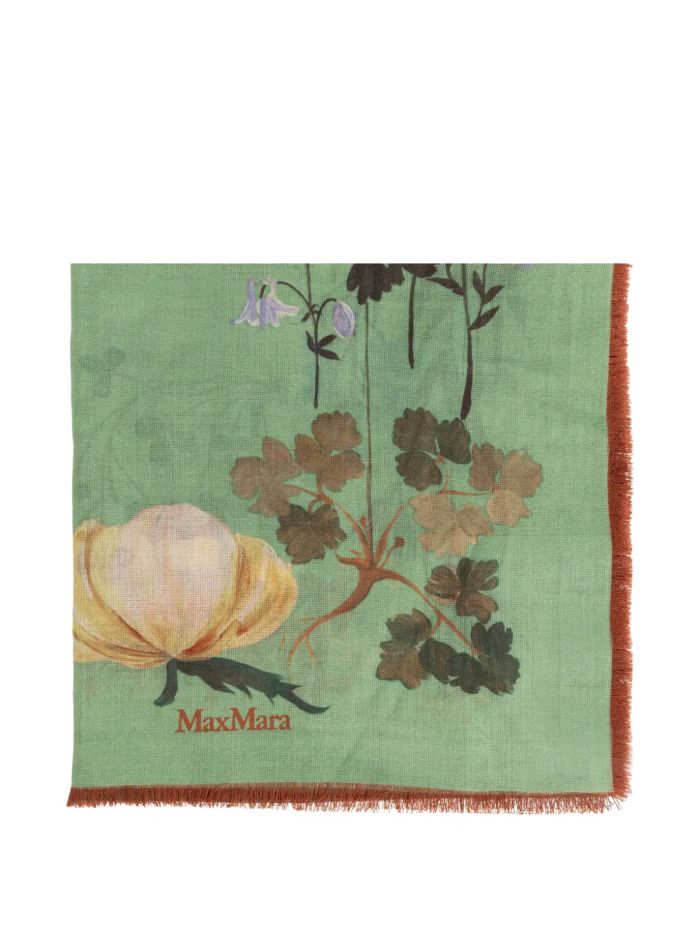 Max Mara floral-print frayed scarf - Verde