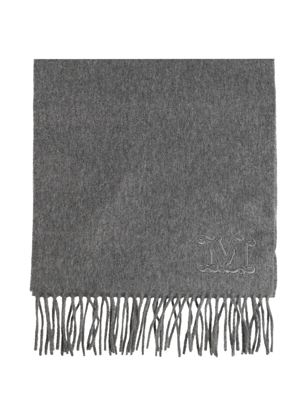 Max Mara logo-embroidered fringed scarf - Grigio