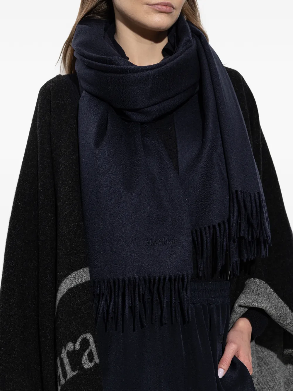 Max Mara Kasjmier sjaal met franje Blauw