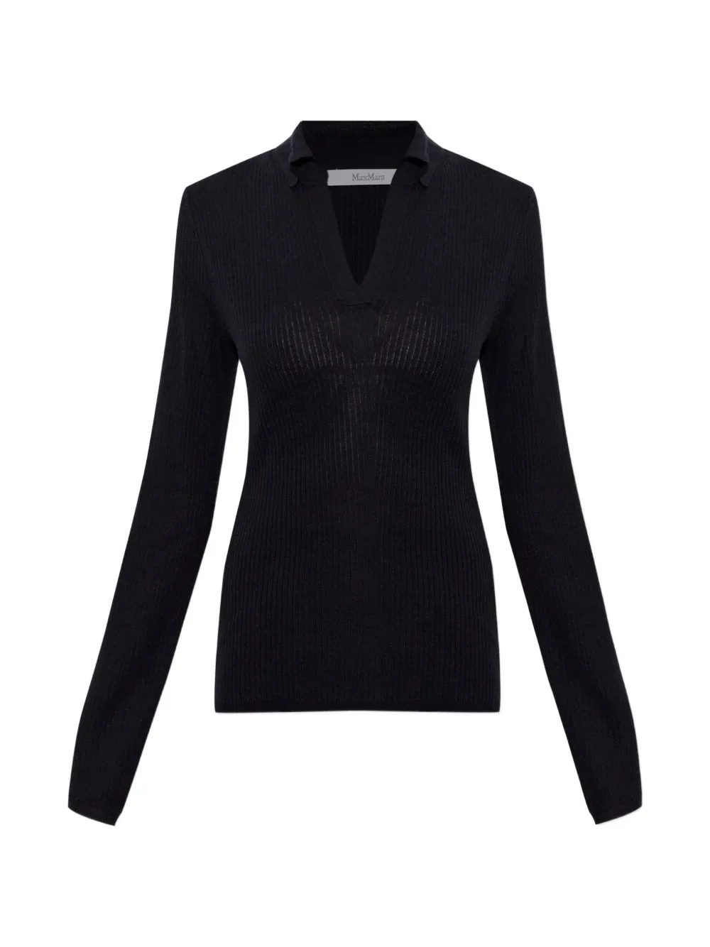Max Mara ribbed-knit polo-collar top - Schwarz