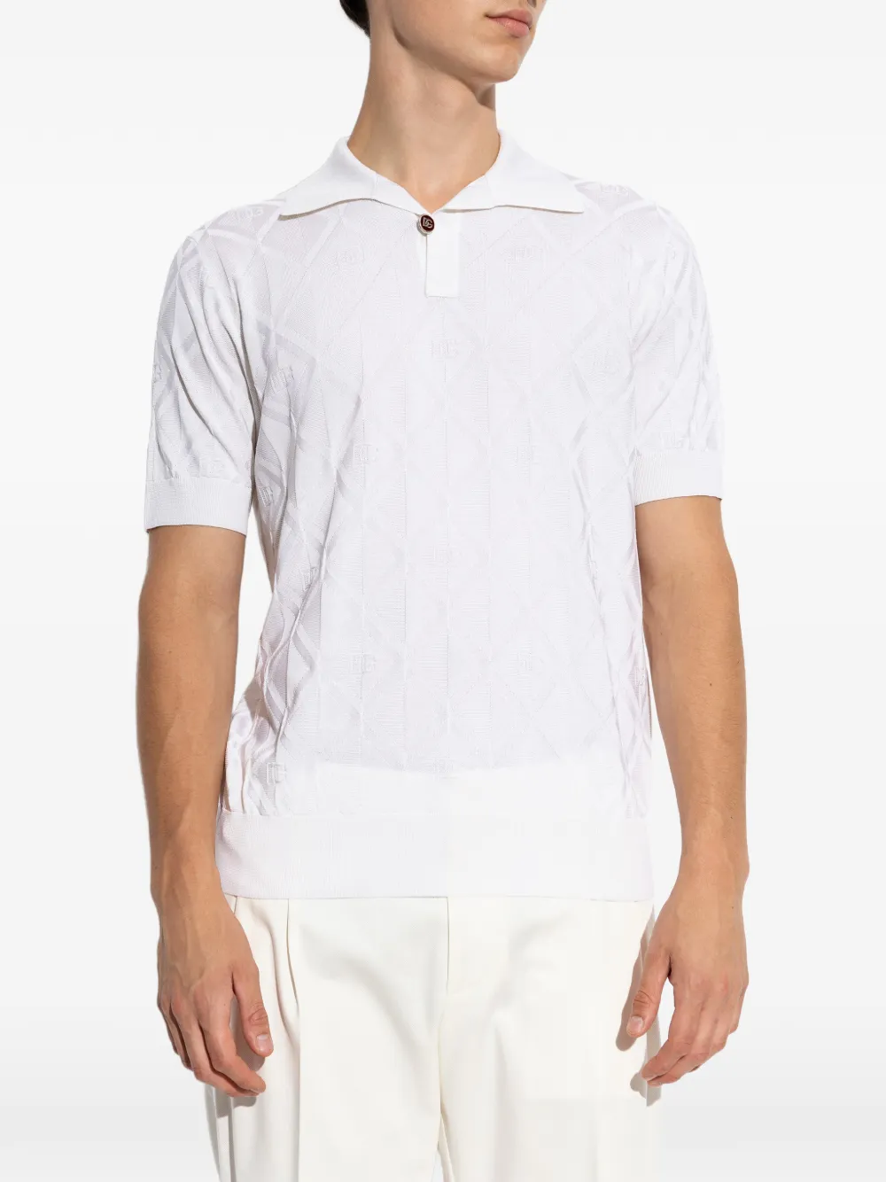 Dolce & Gabbana Zijden poloshirt met jacquard logo Wit