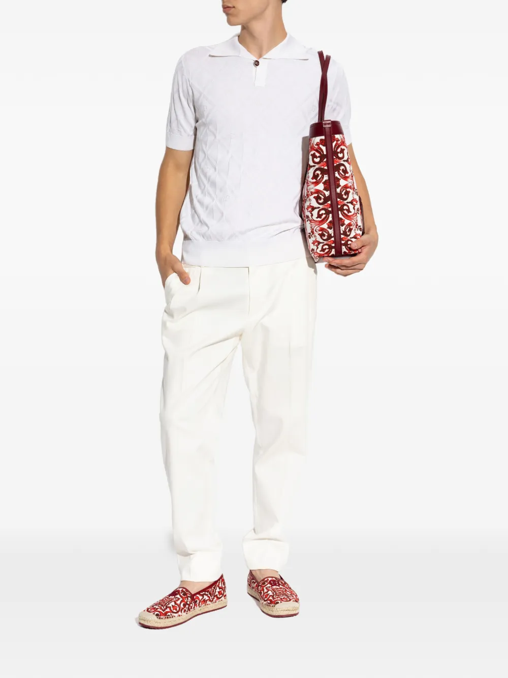 Dolce & Gabbana Zijden poloshirt met jacquard logo Wit