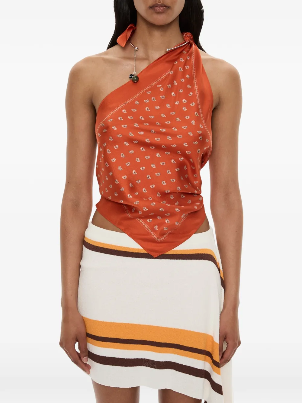 Christopher Esber bandana-print scarf-tie top - Toni neutri