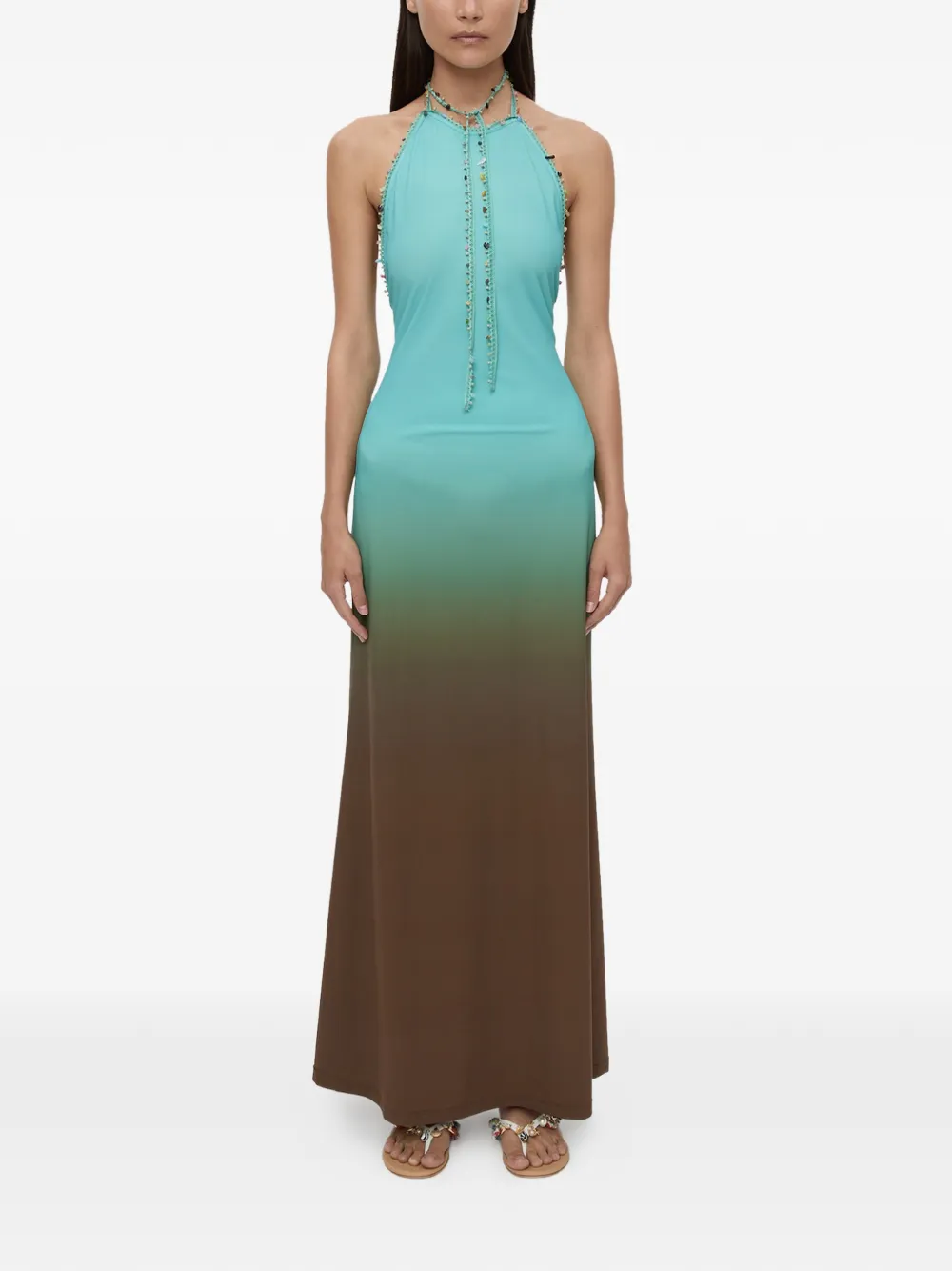 Christopher Esber robe longue à ornements en quartz - Bleu