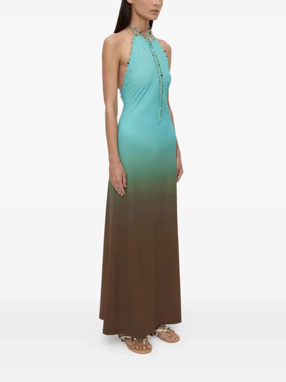 Christopher Esber Maxi-jurk verfraaid met kwarts en ombre Blauw
