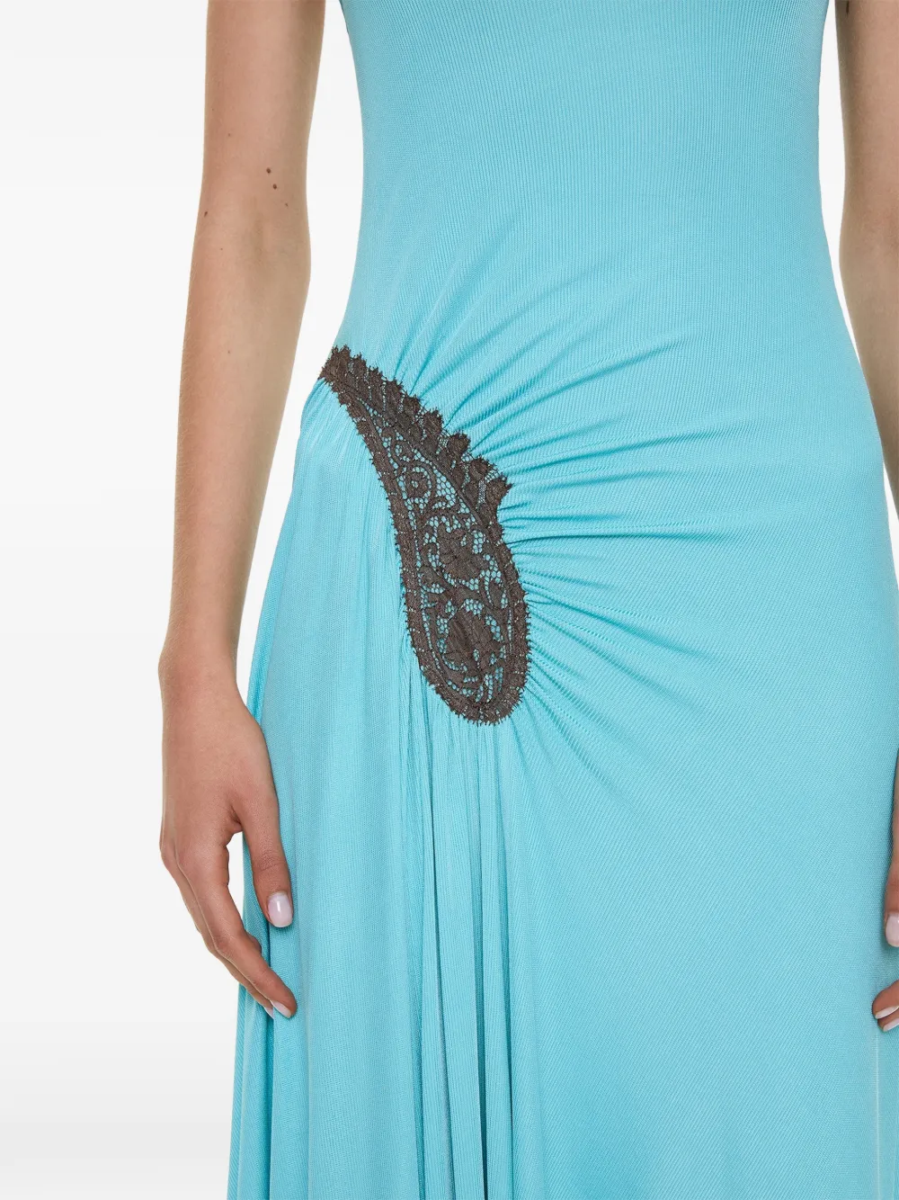 Christopher Esber Geribbelde asymmetrische jurk met paisley-kant Blauw