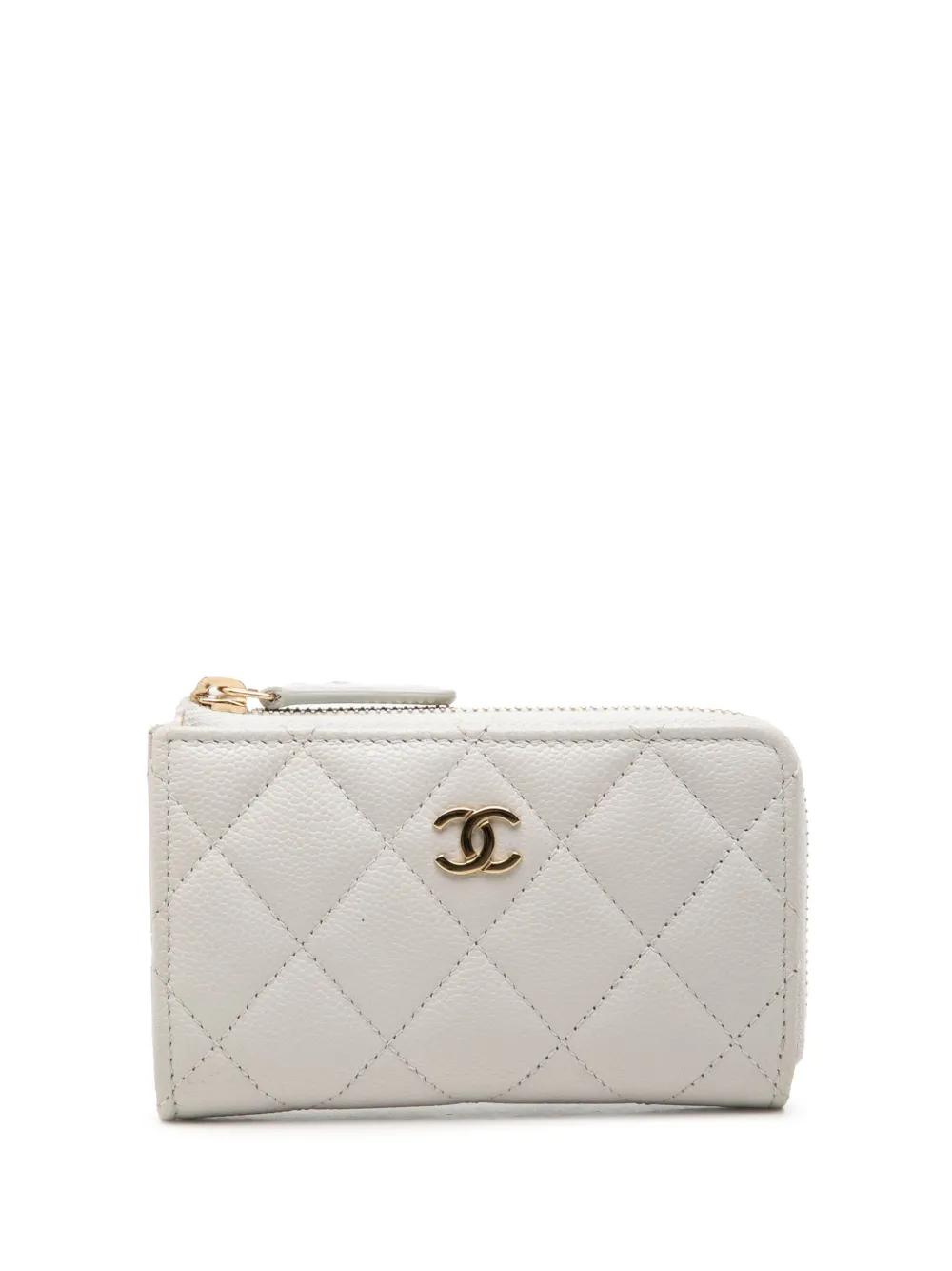 CHANEL Pre-Owned 2021-2026 CC Quilted Caviar Zip Around card holder - White