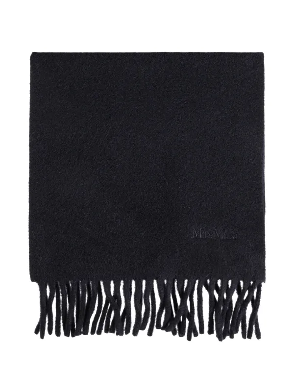 Max Mara Fringed Logo-embroidered Scarf in Blue