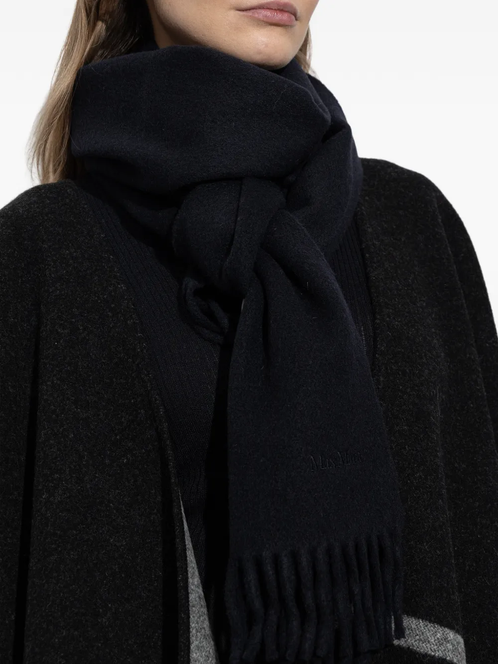 Max Mara Fringed Logo-embroidered Scarf in Blue, view 4