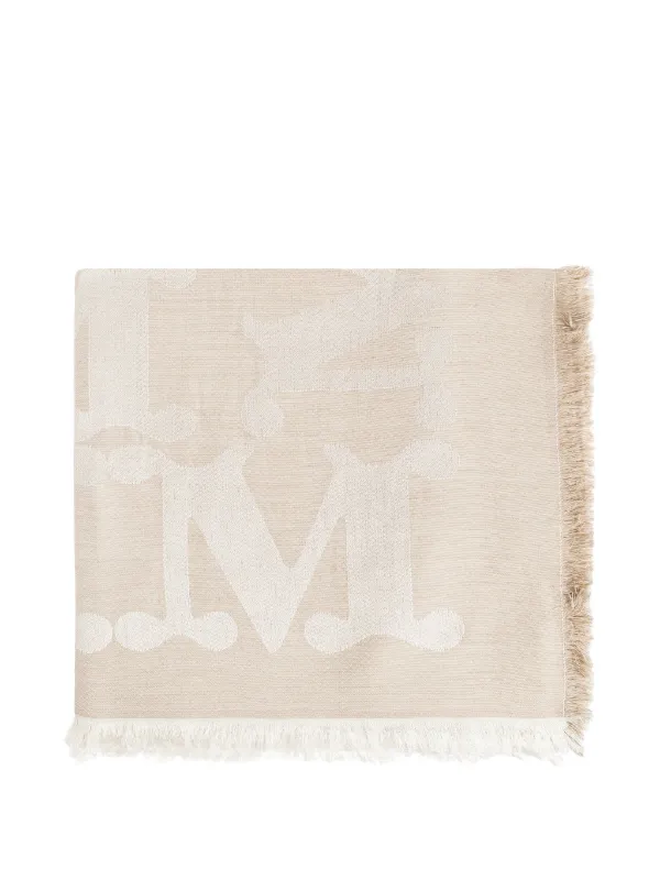 Max Mara Edro Monogram-jacquard Fringed Scarf in Neutrals