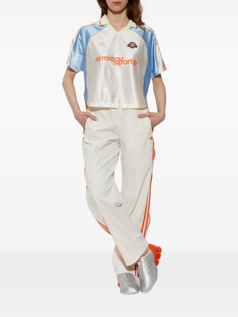 adidas Miaou logo-print panelled T-shirt Beige