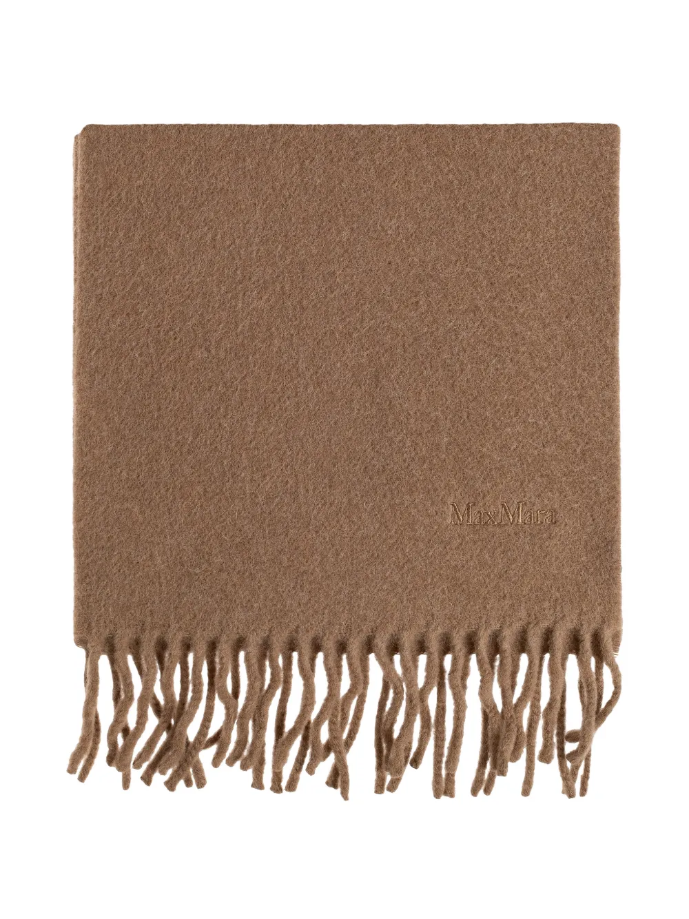 Max Mara Fragore fringed logo-embroidered scarf - Marrone