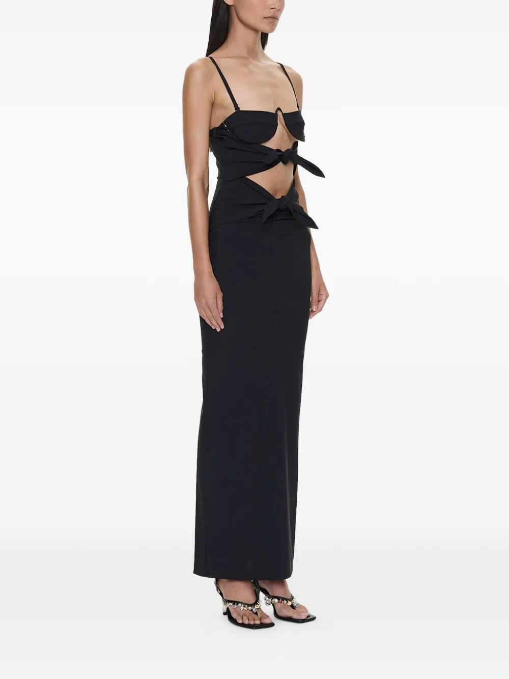 Christopher Esber Porto maxi-jurk met striksluiting en uitgesneden details Zwart