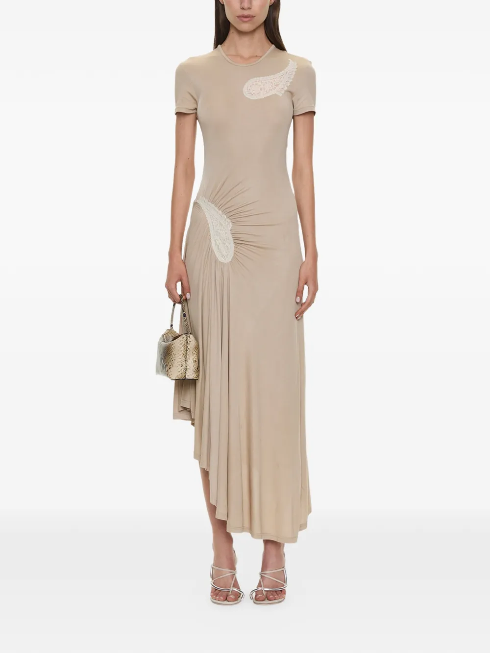 Christopher Esber paisley lace-insert ribbed asymmetric dress - Toni neutri