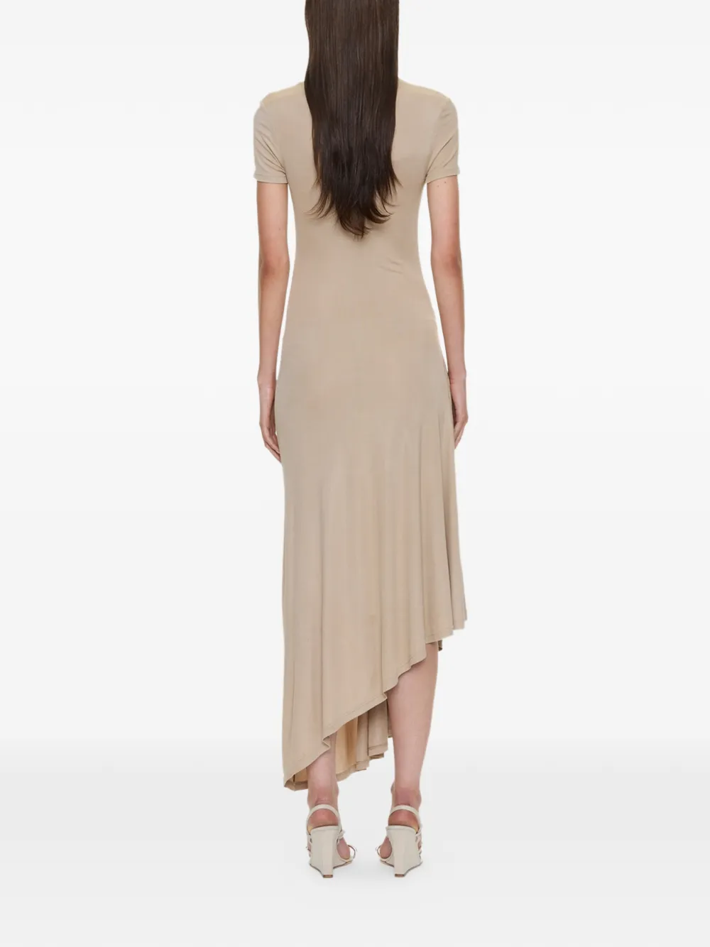 Christopher Esber Geribbelde asymmetrische jurk met kant Beige