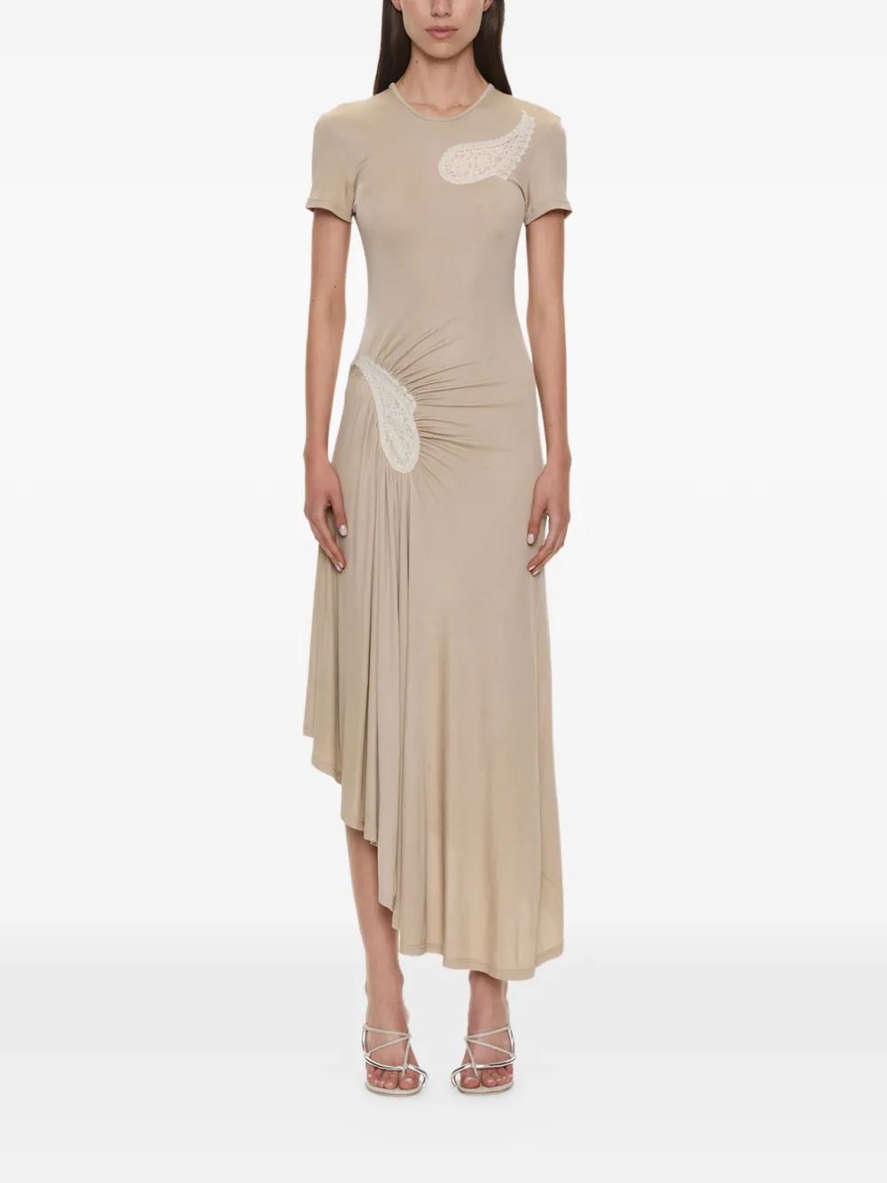Christopher Esber Geribbelde asymmetrische jurk met kant Beige