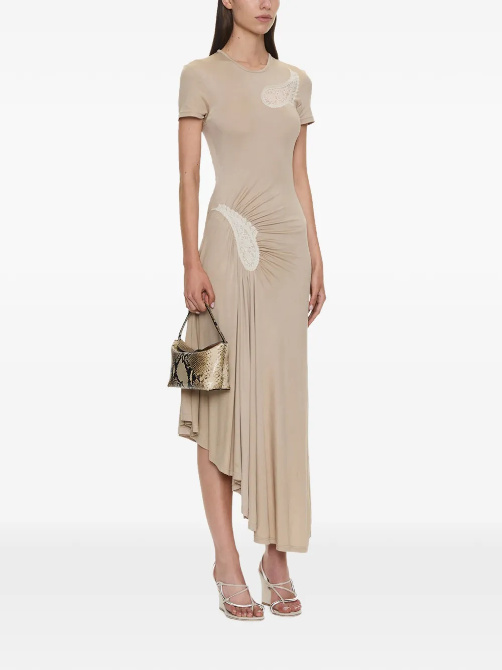Christopher Esber Geribbelde asymmetrische jurk met kant Beige
