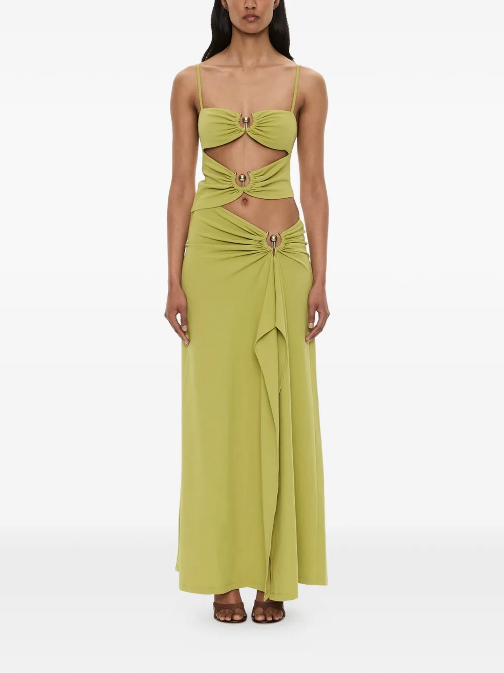 Christopher Esber Orbit ruched cutout long dress - Verde