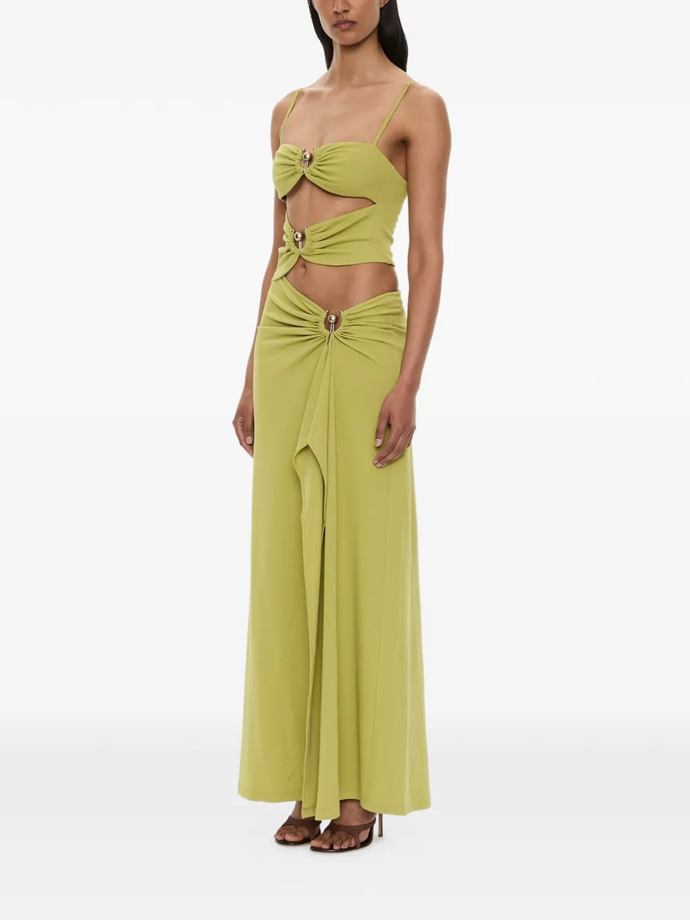 Christopher Esber Orbit maxi-jurk met ruches en uitgesneden details Groen