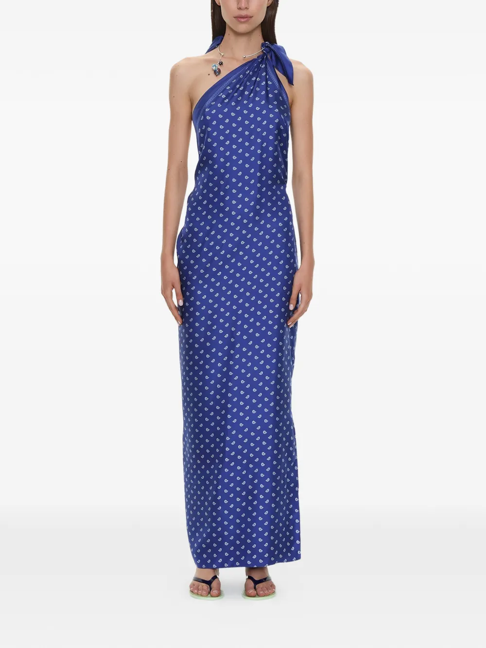 Christopher Esber bandana-print one-shoulder long dress - Blu
