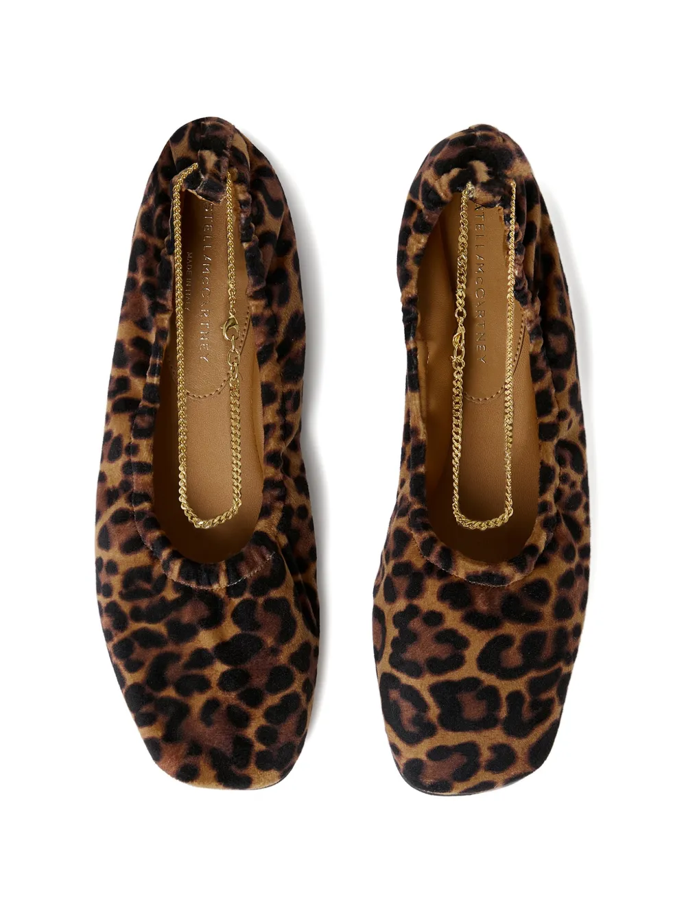 Stella McCartney Leopard Velvet Chain-detail Ballerina Flats in Brown, view 4