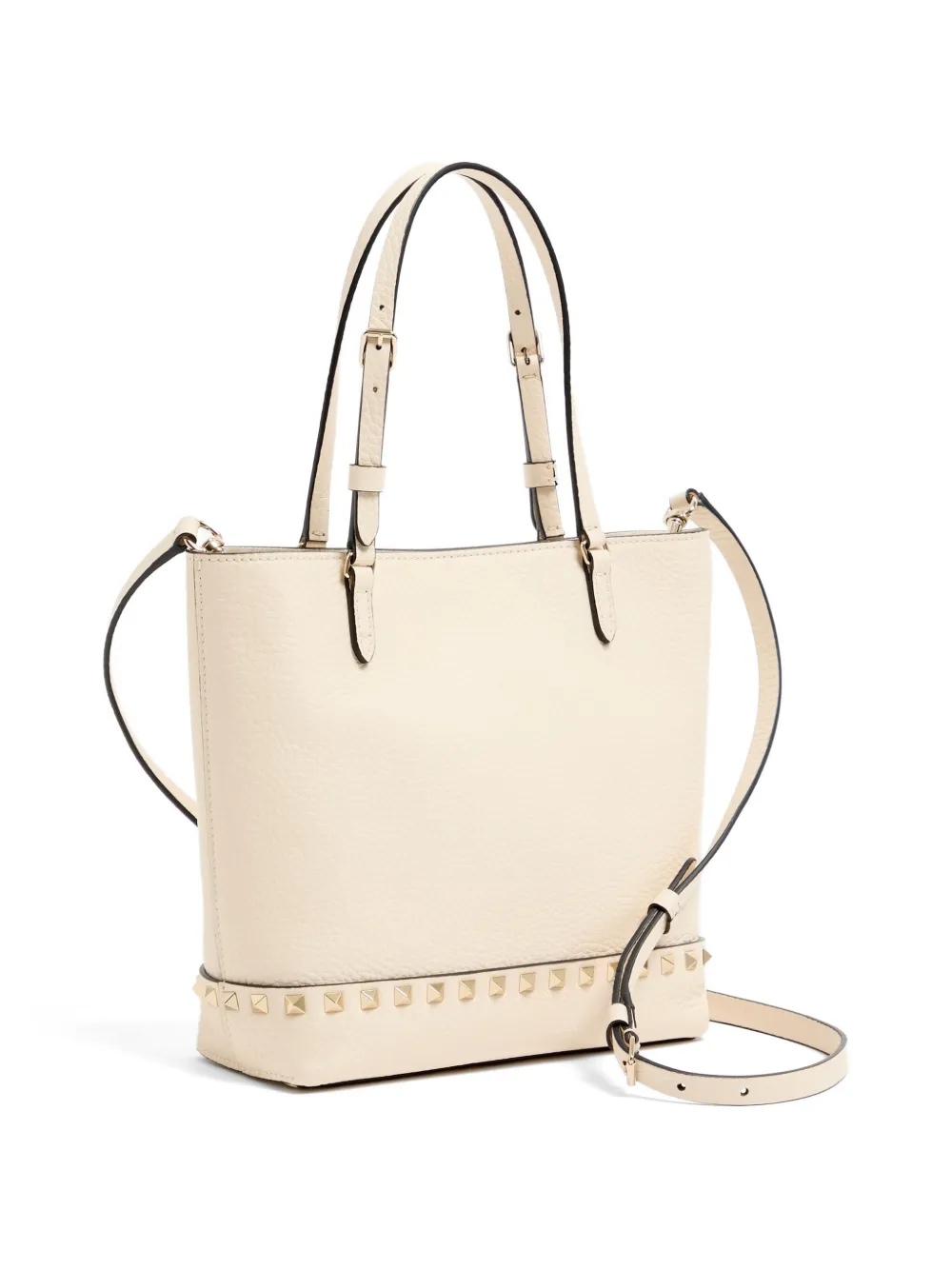 Valentino Garavani Kleine Rockstud kalfsleren shopper met textuur Beige