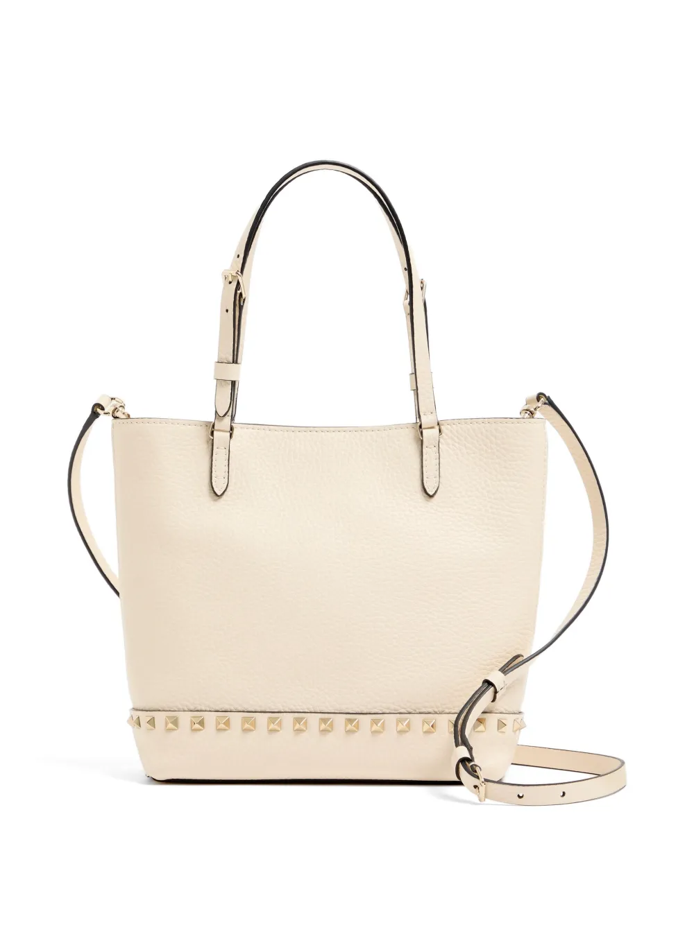 Valentino Garavani Kleine Rockstud kalfsleren shopper met textuur Beige