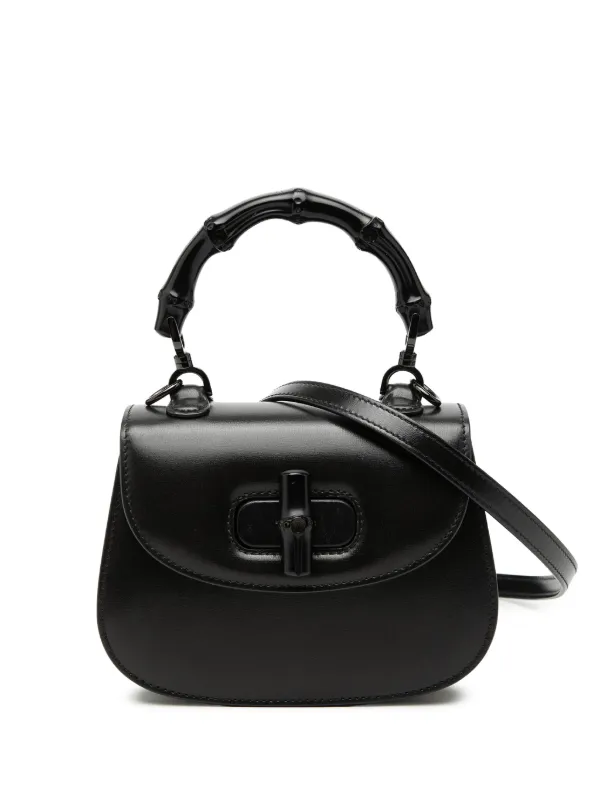 Gucci Pre-owned 2000-2015 Mini Calfskin 1947 Bamboo Top Handle Bag Satchel in Black