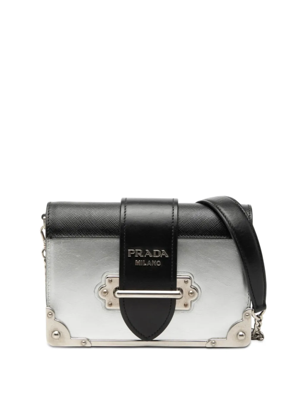 Prada Pre-Owned 2010-2026 Saffiano Trimmed Metallic Vitello Cahier Bag crossbody bag - Nero