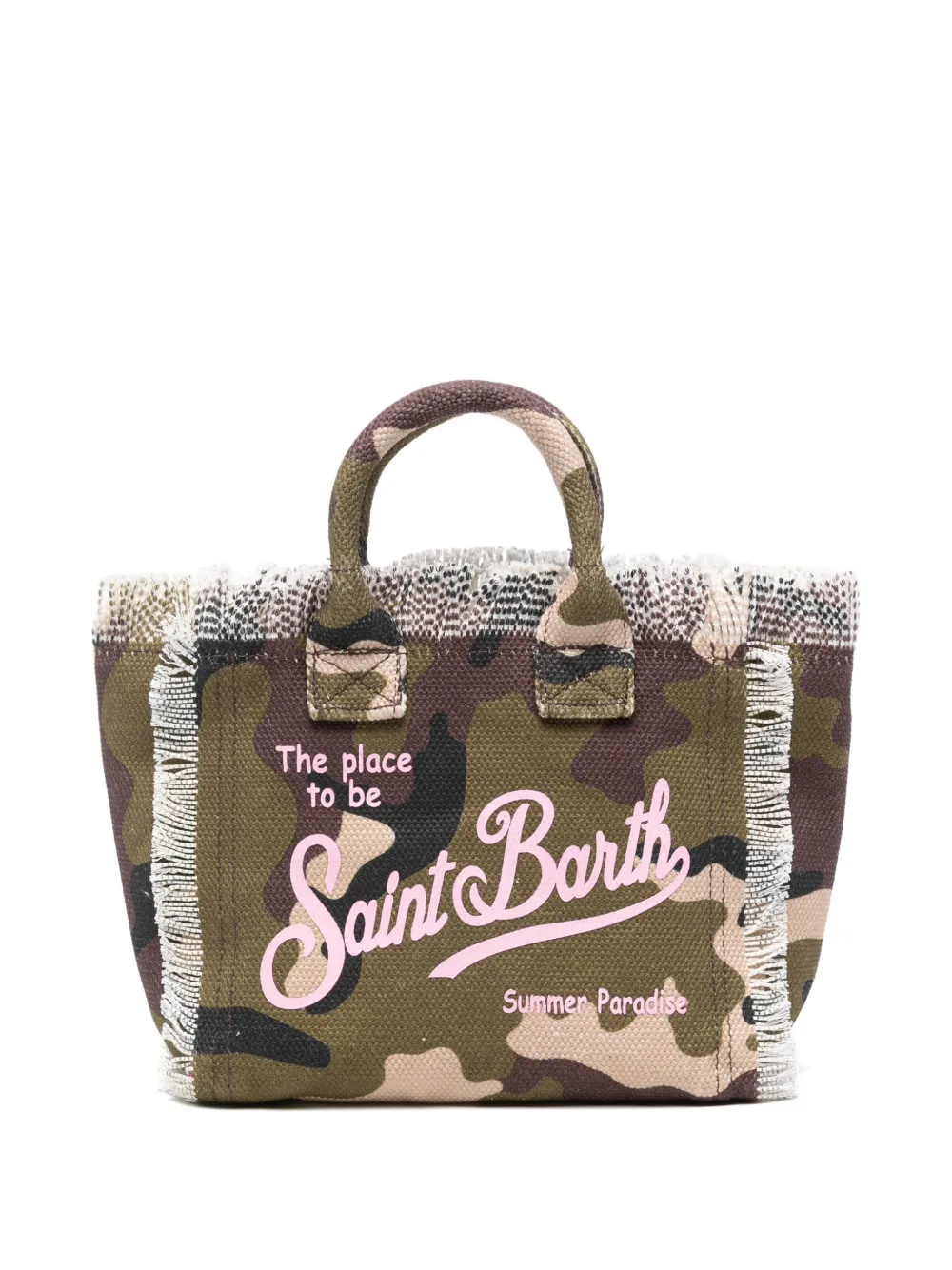 Mc2 Saint Barth Camouflage-print Frayed Beach Bag In Green
