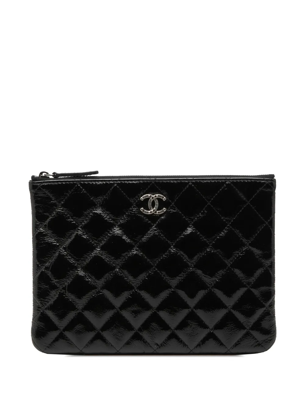 CHANEL Pre-Owned 2014 Small Quilted Crinkled Patent O Case clutch bag - Nero