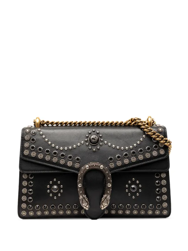 Gucci Pre-owned 2016-2026 Medium Studded Calfskin Dionysus Shoulder Bag in Black