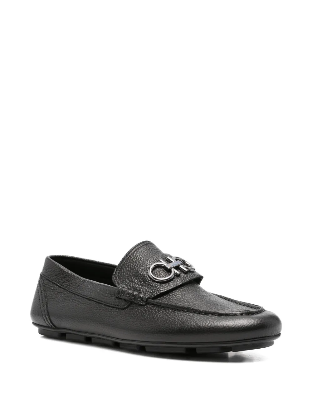JOHN HARRISON logo-plaque pebbled-leather loafers Zwart