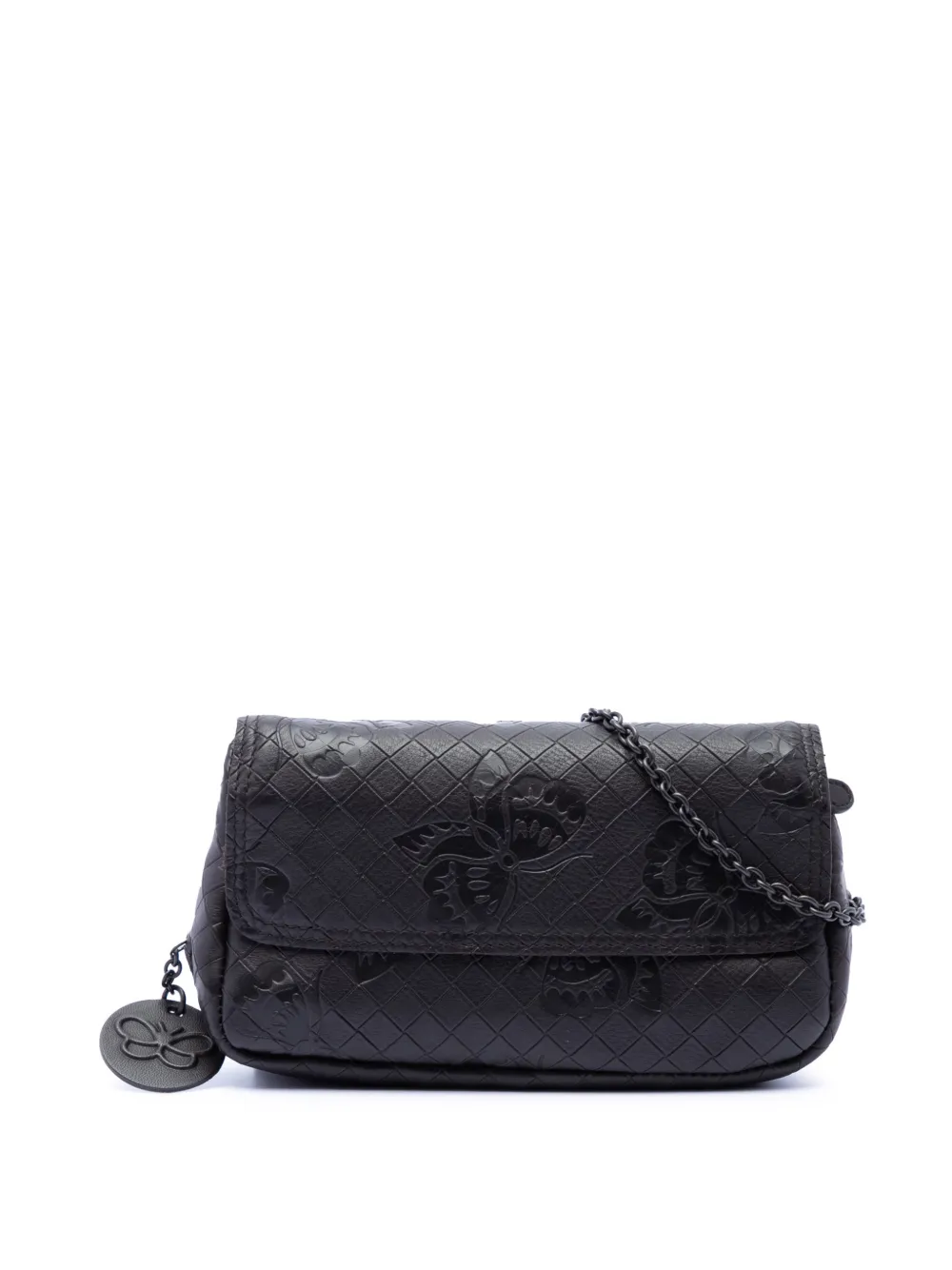 Bottega Veneta Pre-Owned 2012-2026 Small Calfskin Intrecciomirage Embossed Butterfly Chain crossbody bag - Nero