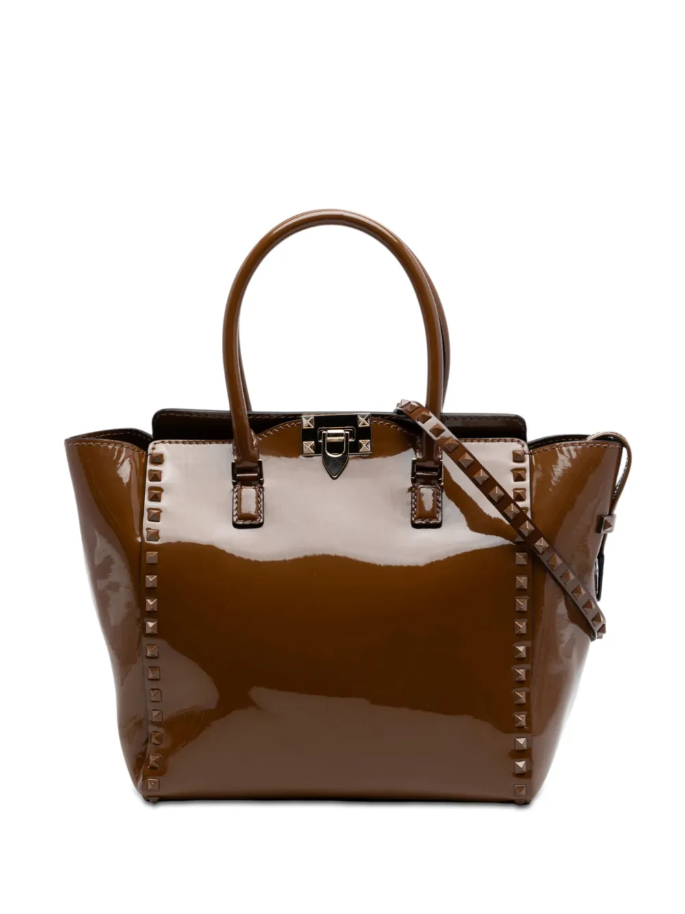 Valentino Garavani Pre-Owned 2000-2017 Medium Patent Rockstud Double Handle Tote satchel - Marrone