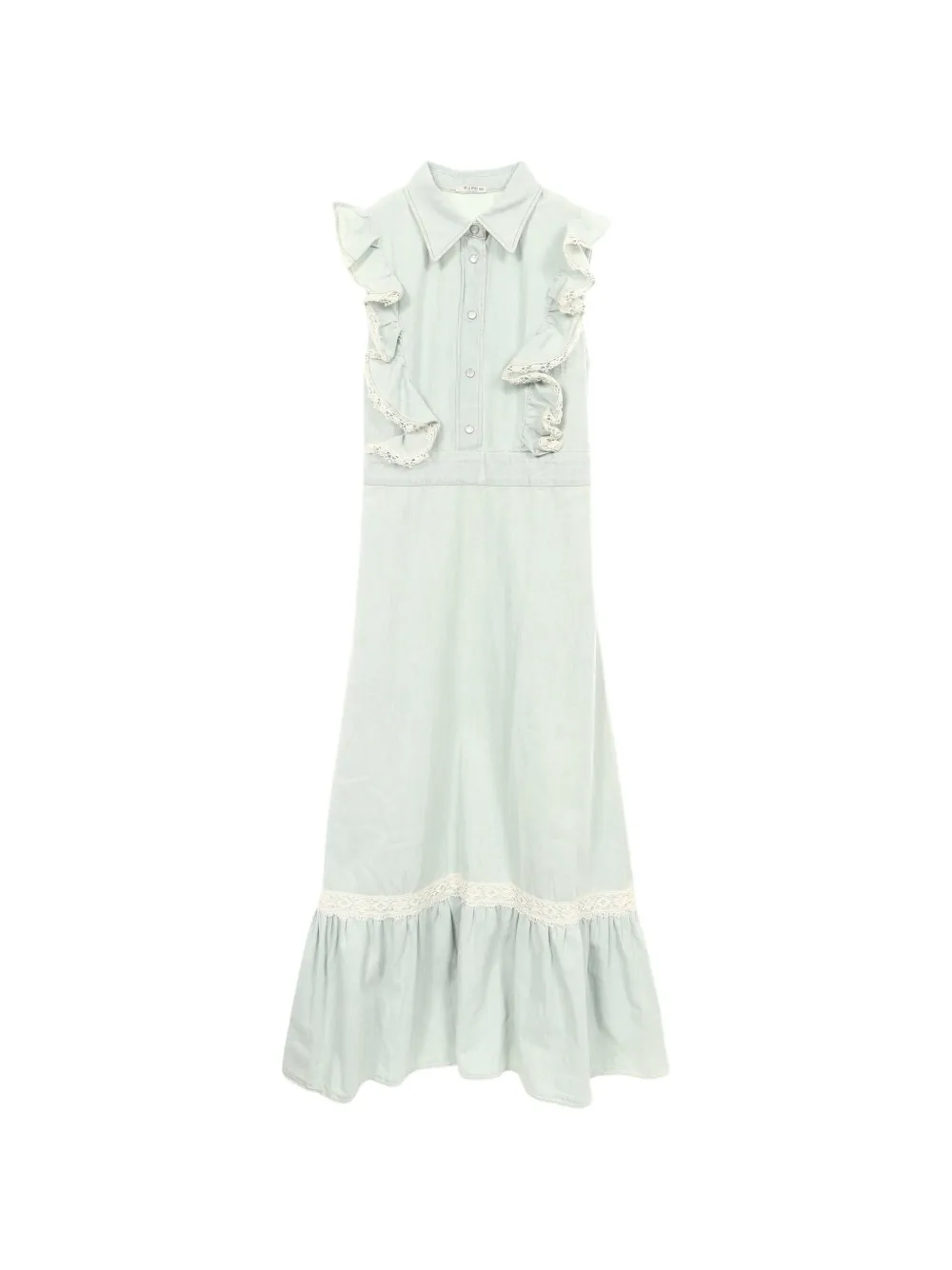 Pre-owned Miu Miu Ruffle-trim Lace-detail Dress In Blue