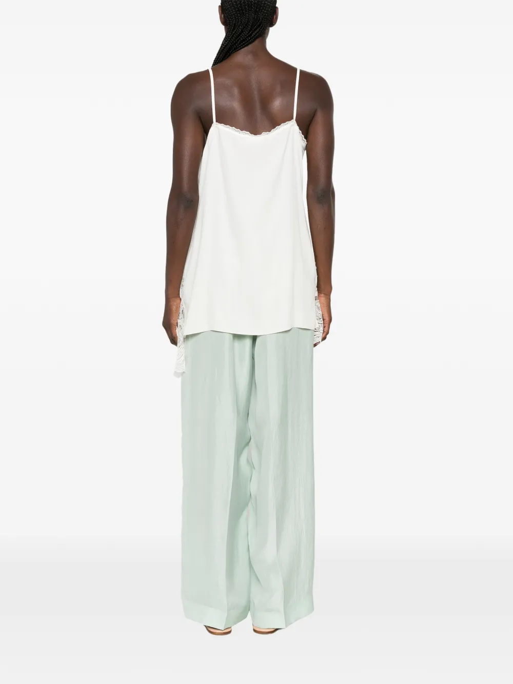 Fabiana Filippi Asymmetrische top met kanten afwerking en V-hals Beige