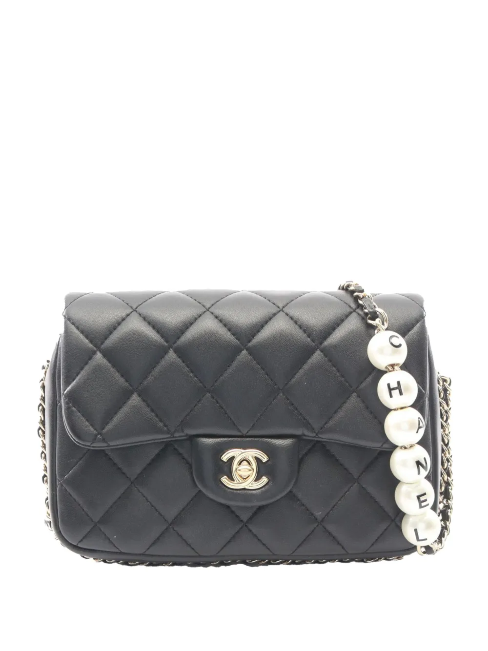 CHANEL Pre-Owned 2019 Small Quilted Lambskin My Precious Pearls Chain Flap crossbody bag - Nero
