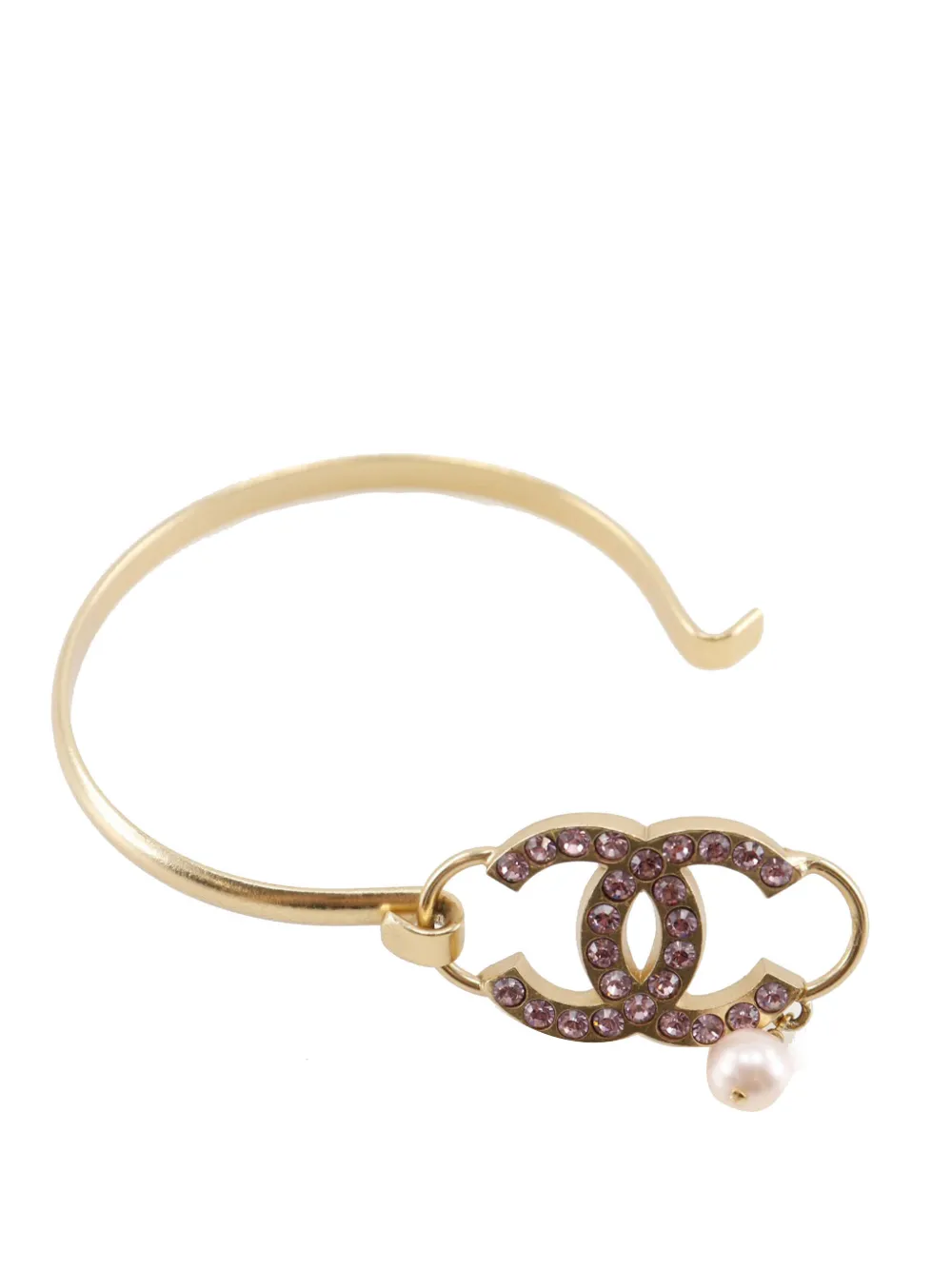 CHANEL Pre-Owned 2002 CC Gold Plated Rhinestone and Faux Pearl Bangle costume bracelet - Oro