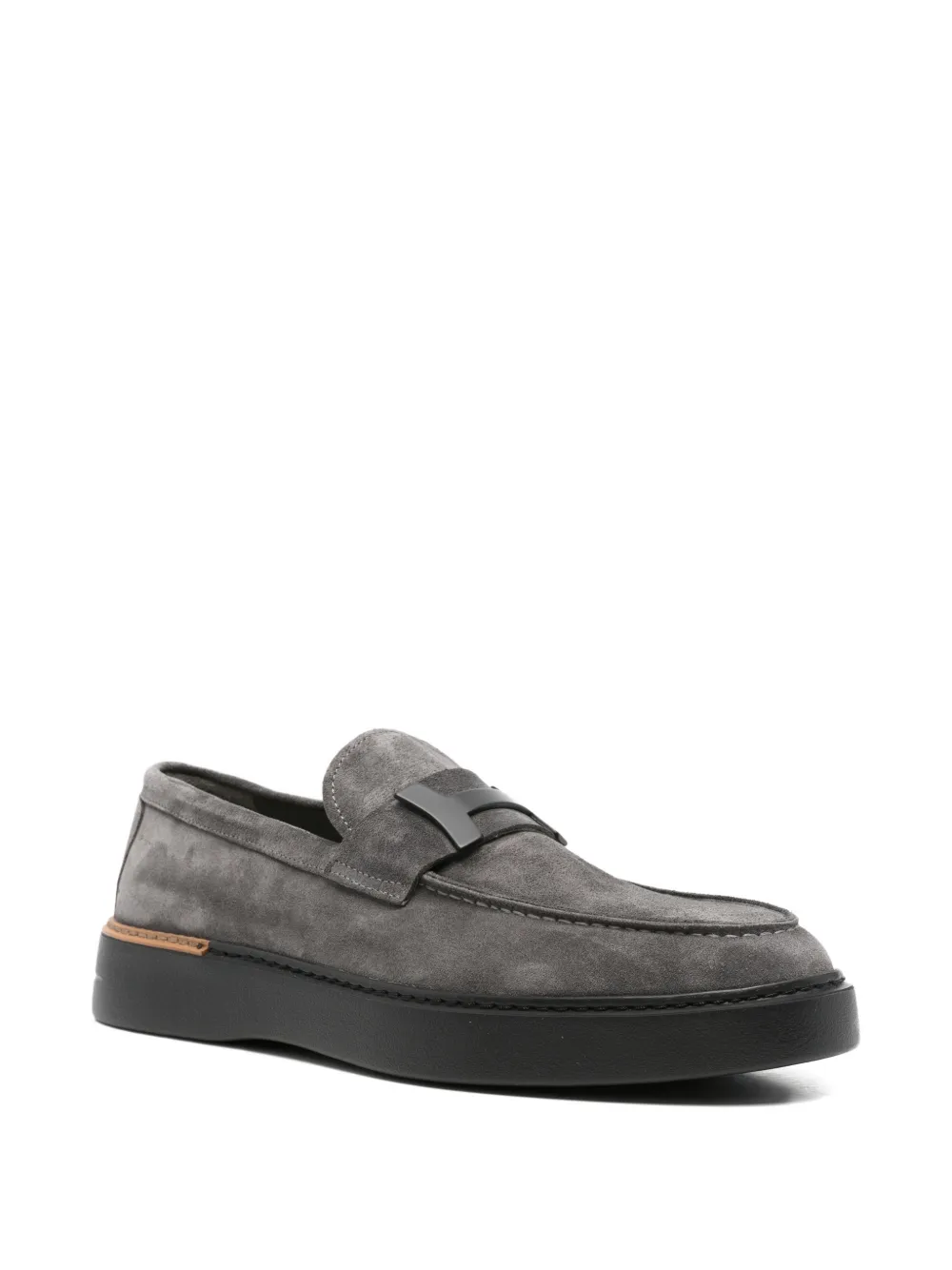 JOHN HARRISON logo-plaque suede loafers Grijs