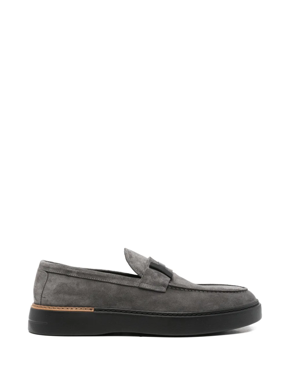 JOHN HARRISON logo-plaque suede loafers - Grigio