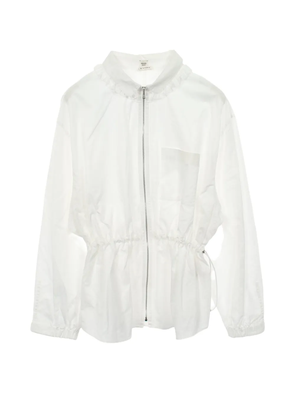 Hermès Pre-Owned 2010s ruffle-detail zip-up shirt - Bianco