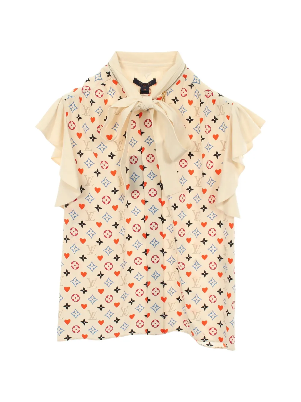 Pre-owned Louis Vuitton 2020s Game On Monogram Frill Blouse In Neutral